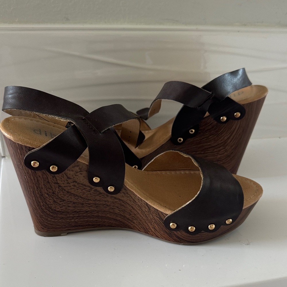 Diba Dark Brown Leather Wedges
